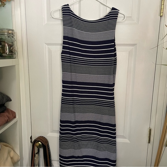 Anthropologie Maeve blue and white striped midi length bodycon dress size medium - Picture 3 of 4